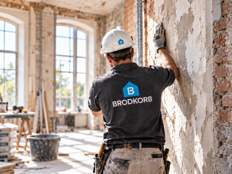 Handwerker bei der Altbausanierung auf einer Baustelle